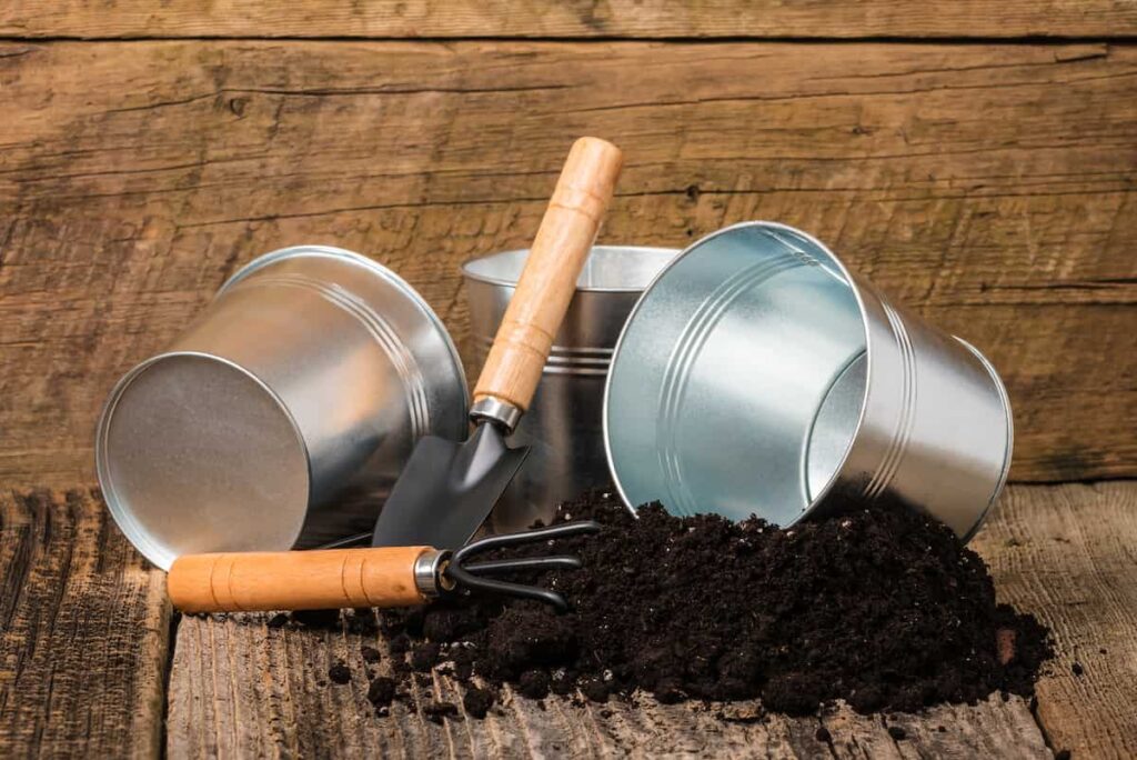 pots, soil, and tools 