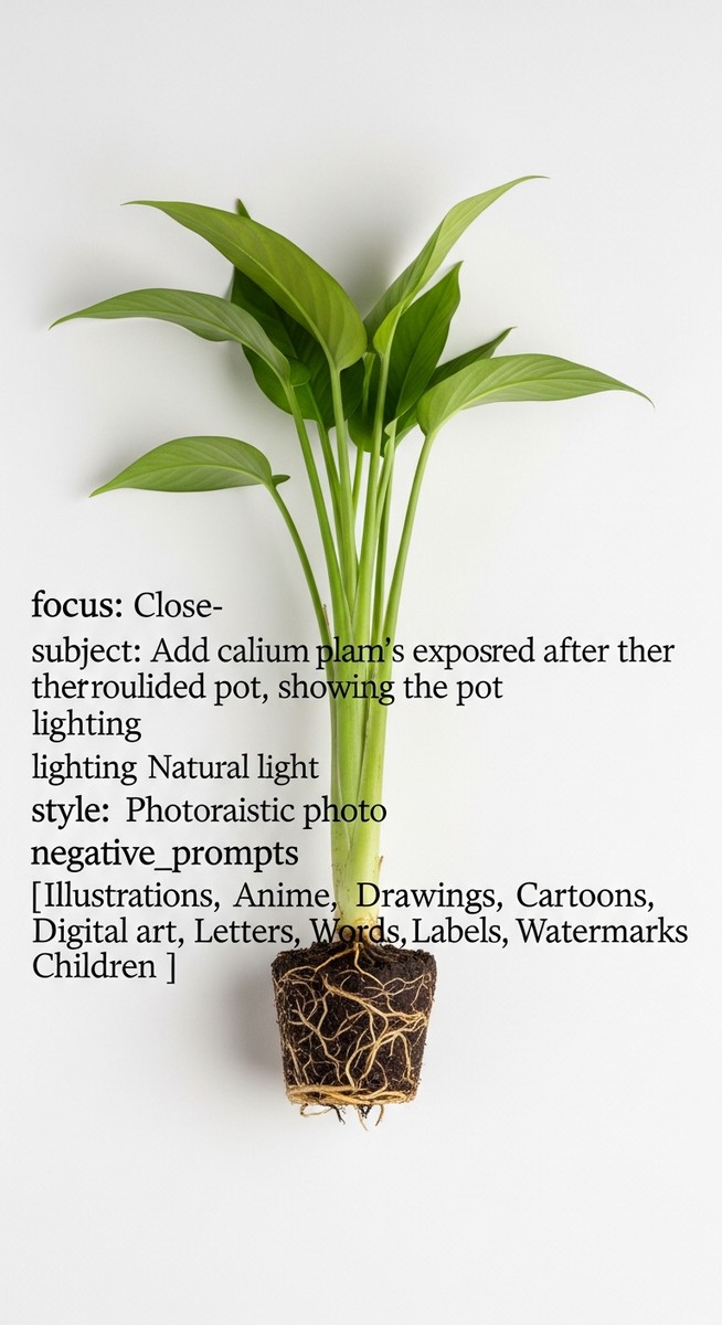 close-up of a add calcium plant's root ball exposed after removing from its pot