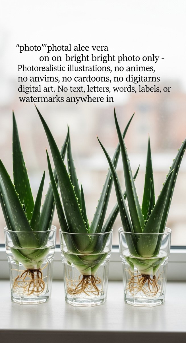 several aloe vera cuttings in glasses of water on a windowsill