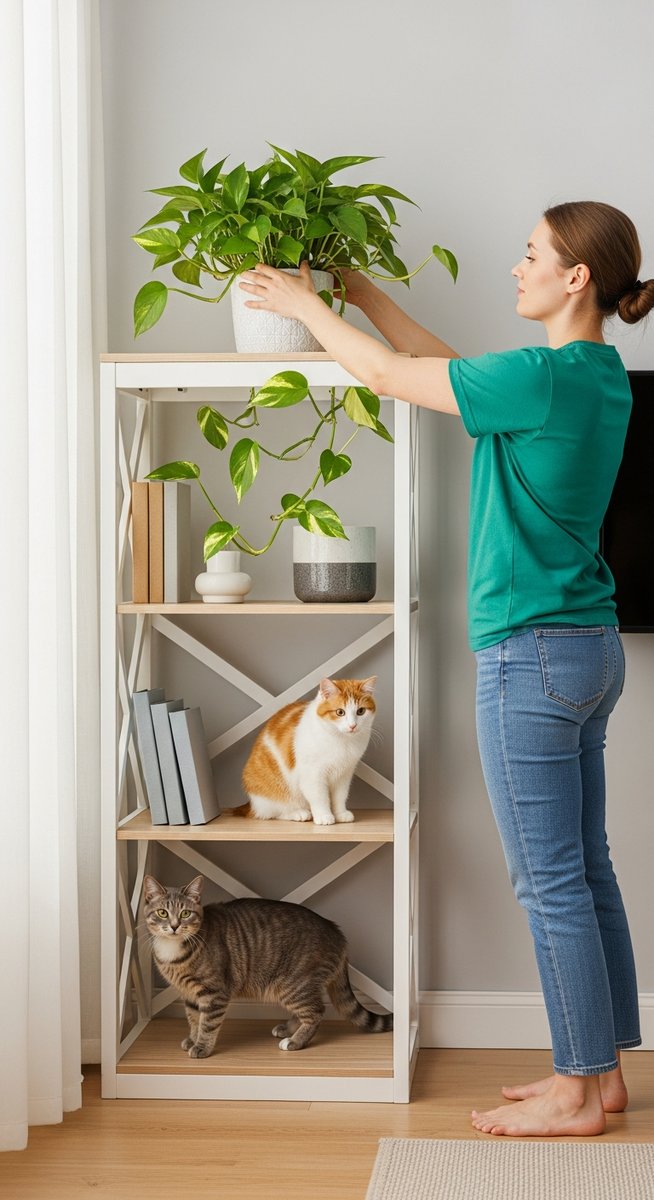 placing a pothos plant safely out of reach of pets, for are pothos toxic dogs
