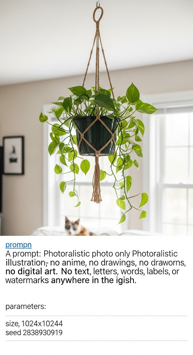a pothos plant in a hanging pot away from a pet below