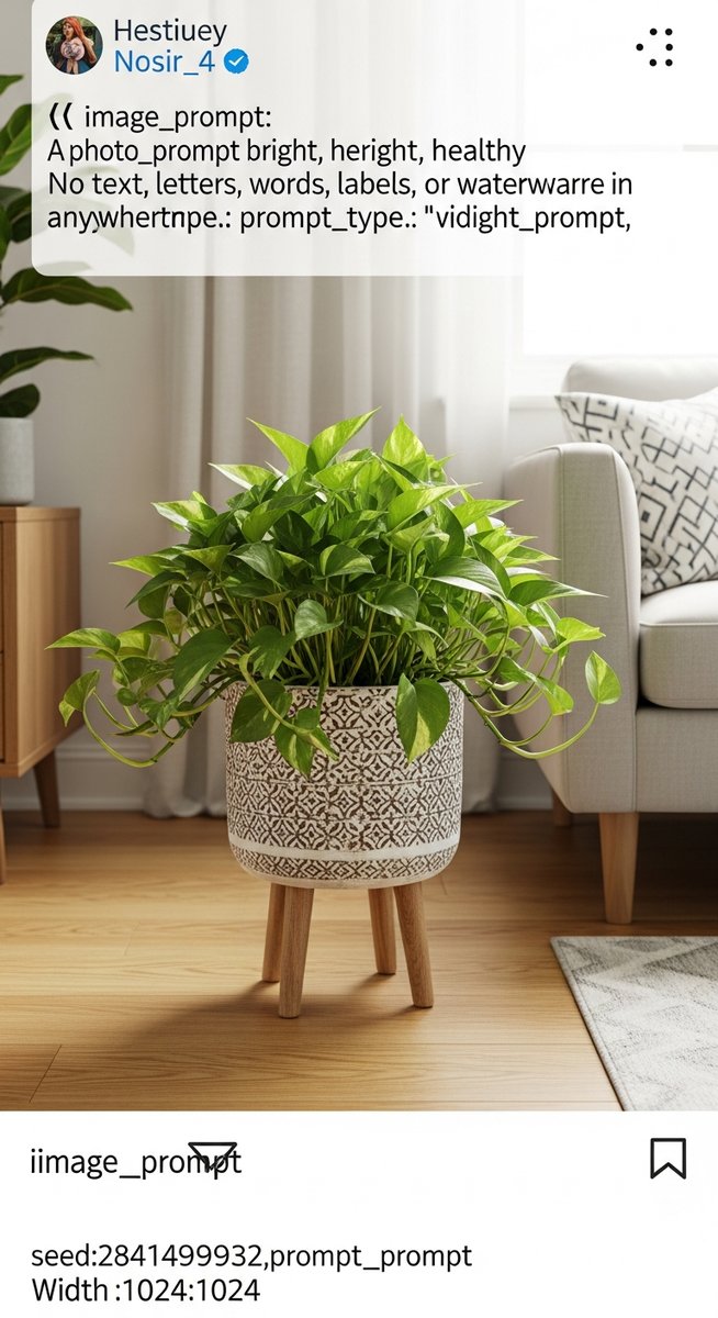 a pothos plant in a decorative pot on a wooden floor