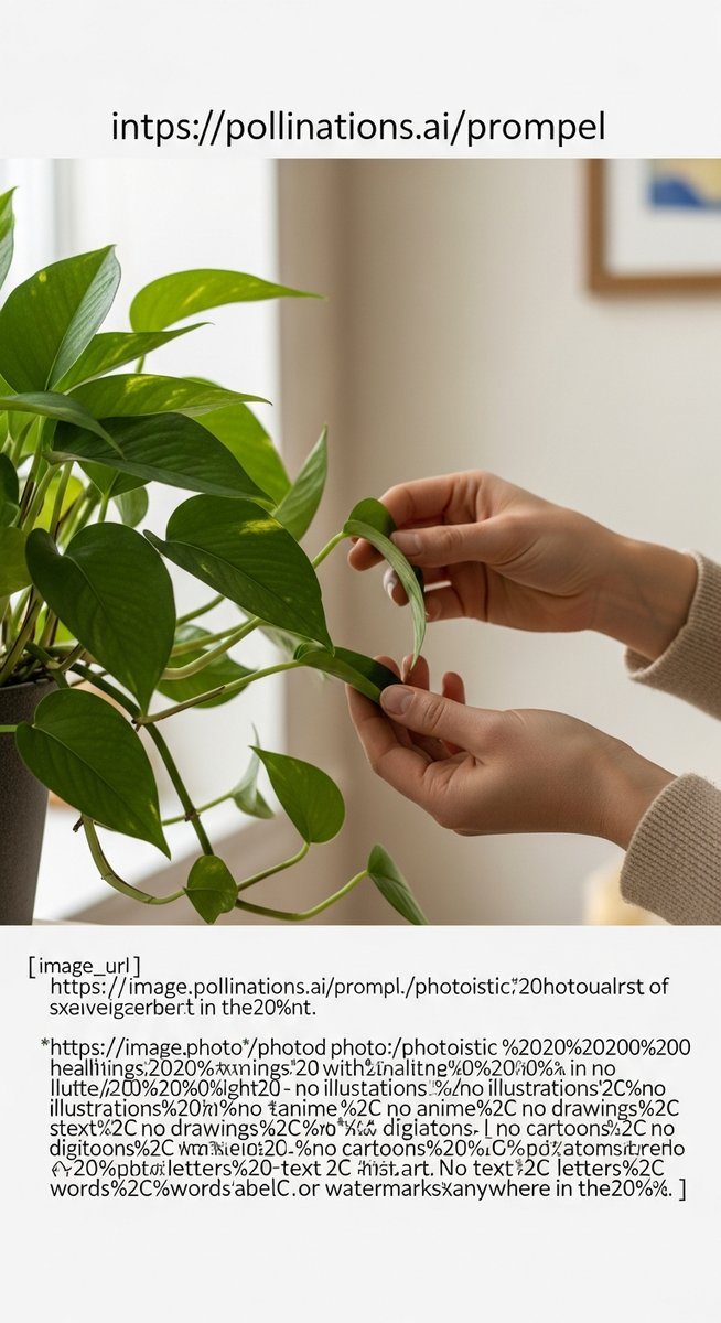 hands touching the leaves of a healthy pothos plant