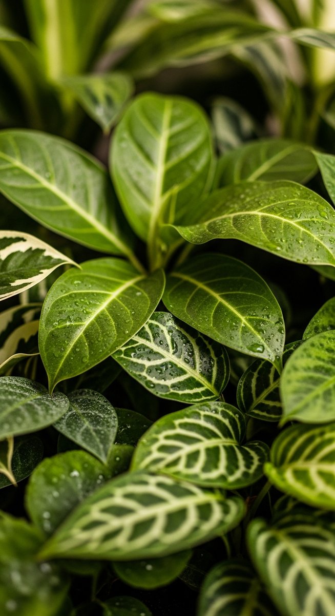 close-up of lush leaves from a variety of different houseplant species