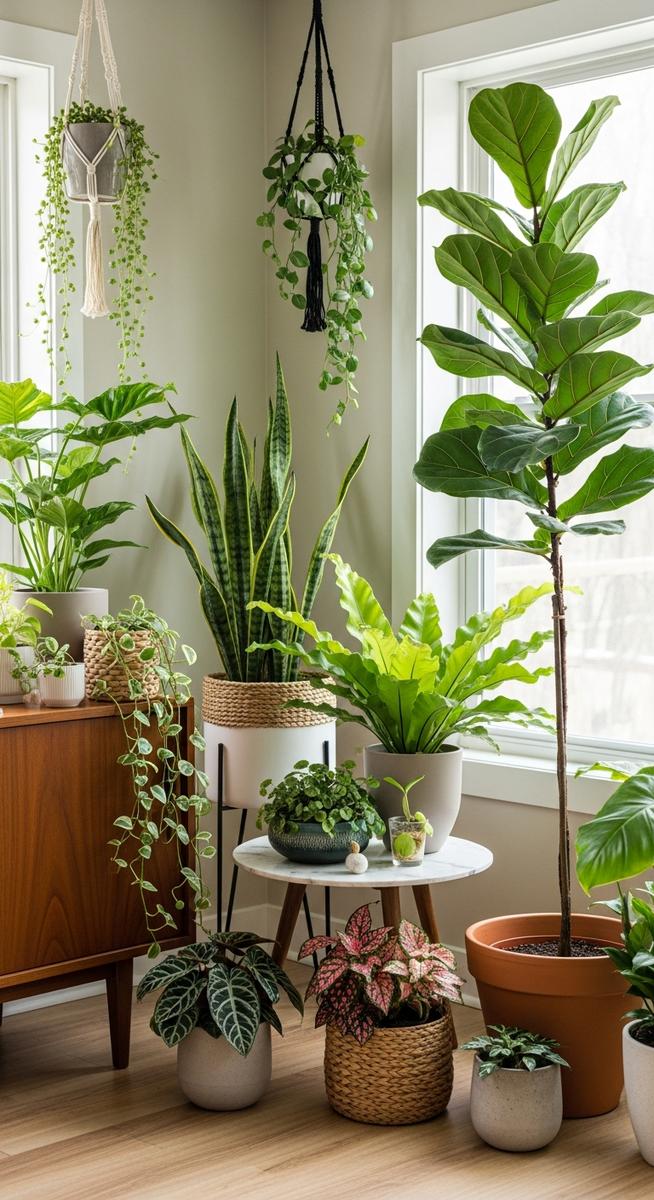 houseplants used as decorative elements throughout a home interior, for best indoor plants pet safe