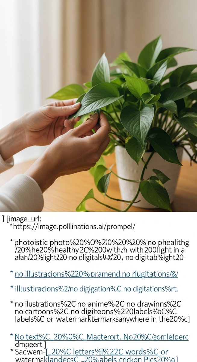 hands touching the leaves of a healthy pothos plant