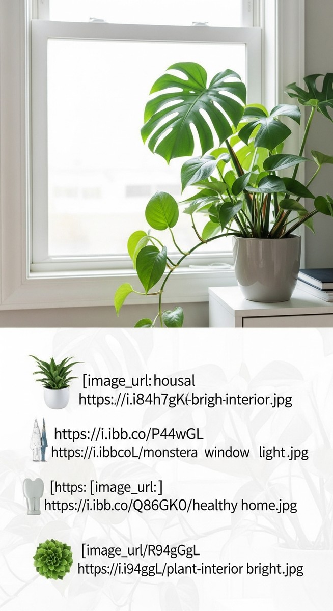 A healthy tropical houseplant such as a pothos or monstera in a bright home inte