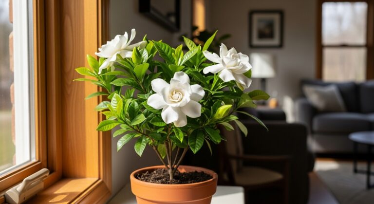 A flowering or fragrant houseplant such as a gardenia or jasmine in a bright hom, for best smelling houseplants