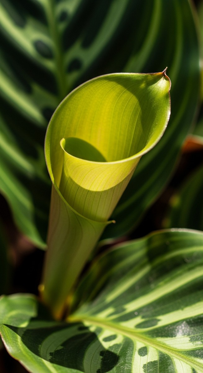close-up of a calathea leaf curling at the edges