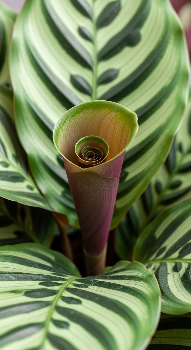 a single curled calathea leaf contrasted against healthy flat leaves, for calathea leaves curling