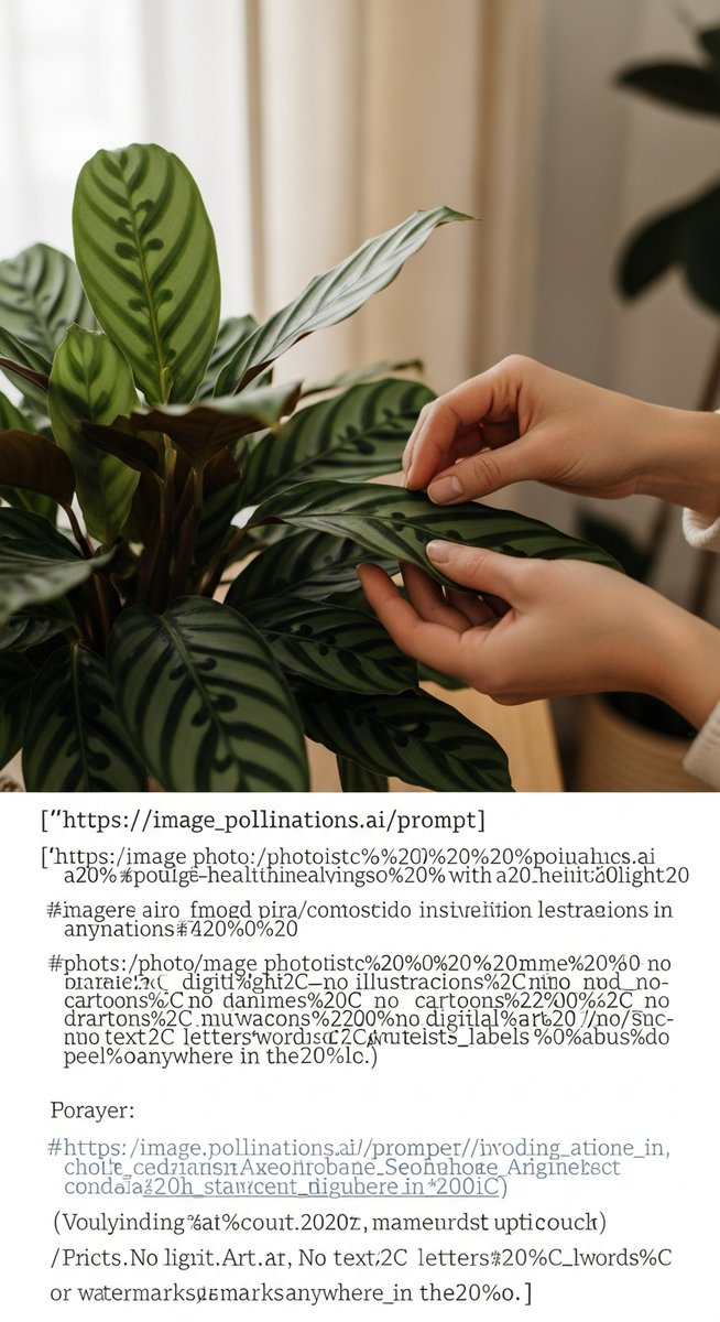 hands touching the leaves of a healthy calathea plant