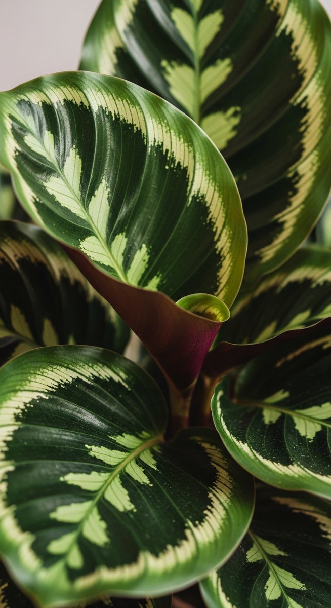 close-up of healthy calathea leaves showing vivid colour and texture, for calathea orbifolia