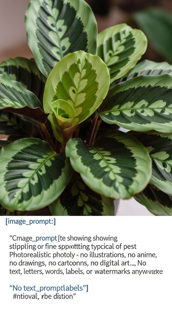 close-up of calathea leaves showing stippling from pest damage