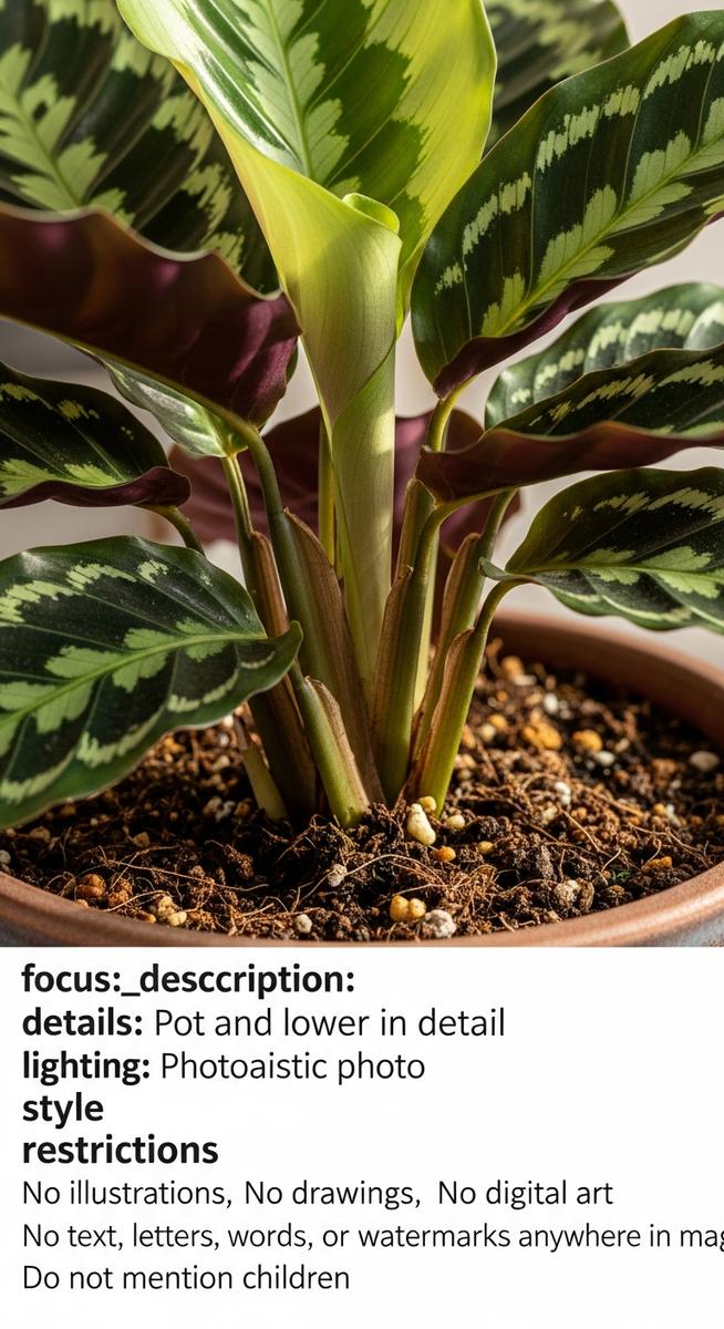 close-up of the base and lower leaves of a calathea plant, for calathea rosy roseopicta