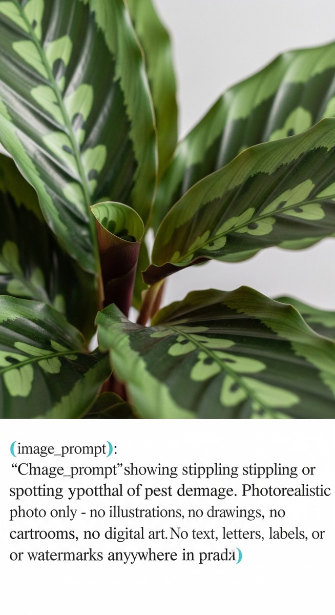 close-up of calathea leaves showing stippling from pest damage