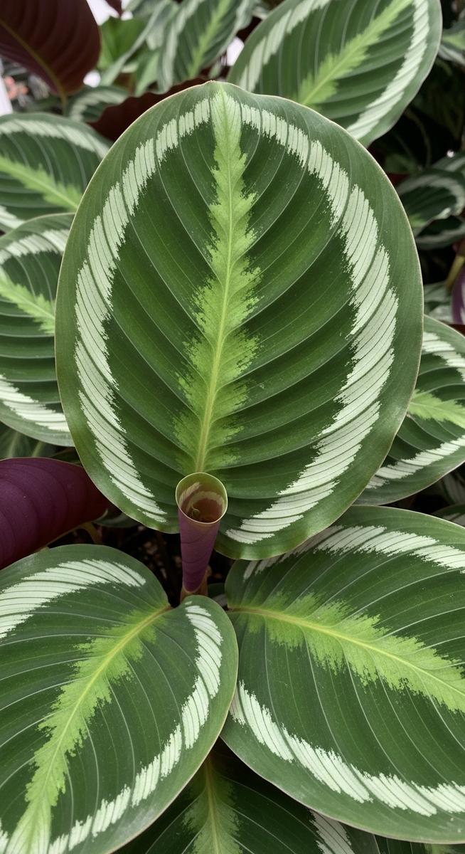 close-up detail of calathea leaf texture colour and markings