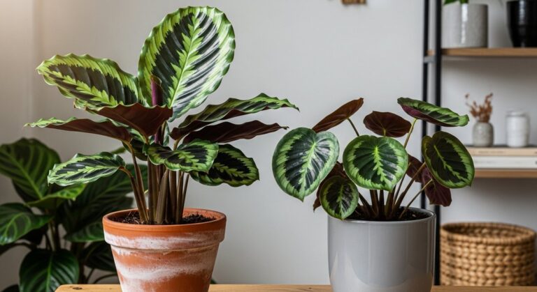 a calathea plant specimen showing its distinctive leaf shape and markings, for calathea types