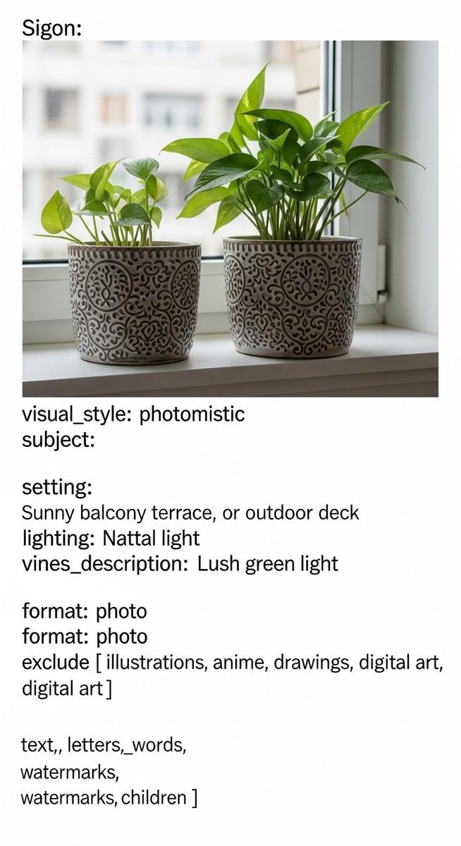 A pothos houseplant in a decorative pot sitting on a sunny balcony