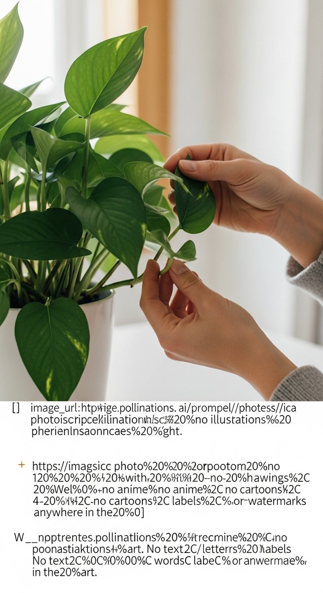 hands touching the leaves of a healthy pothos plant