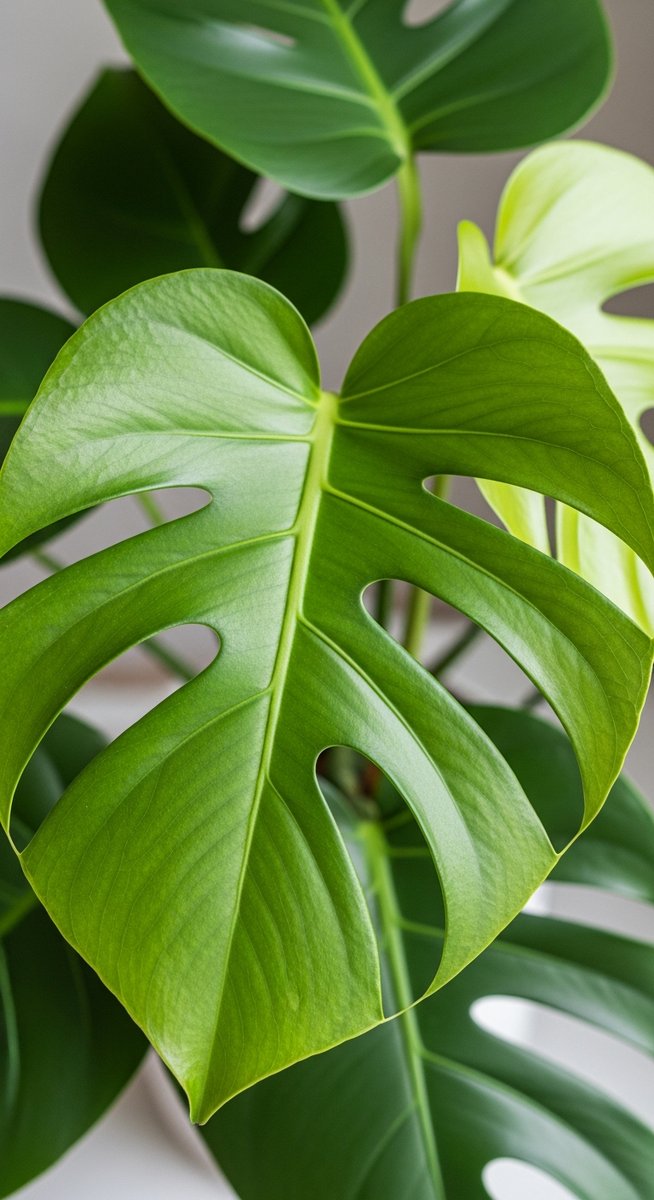 close-up of healthy monstera leaves showing vivid colour and texture, for clean monstera leaves