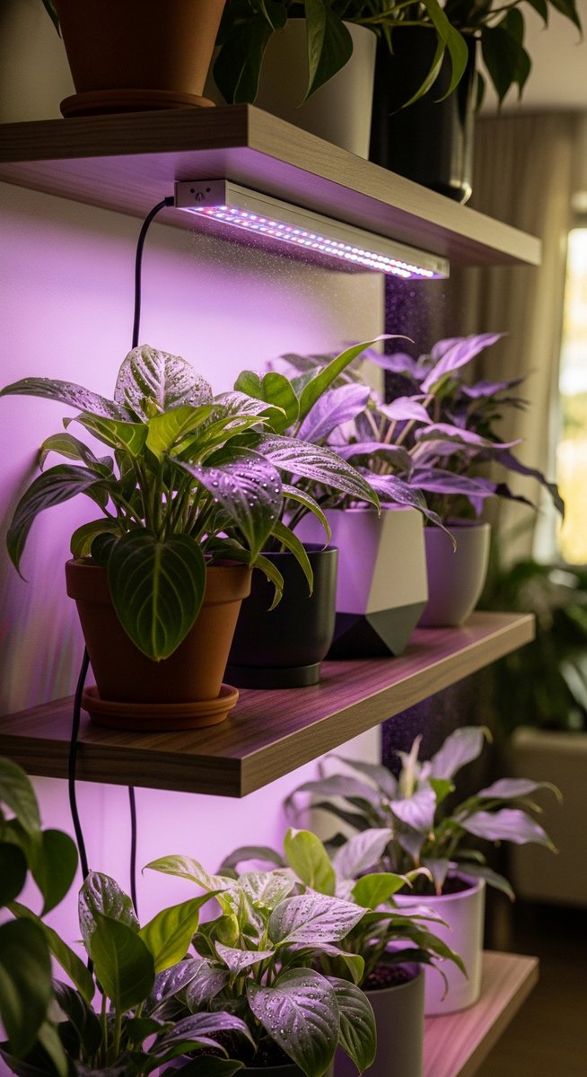 a led led plant on a shelf under a grow light setup, for difference between led lights led grow lights