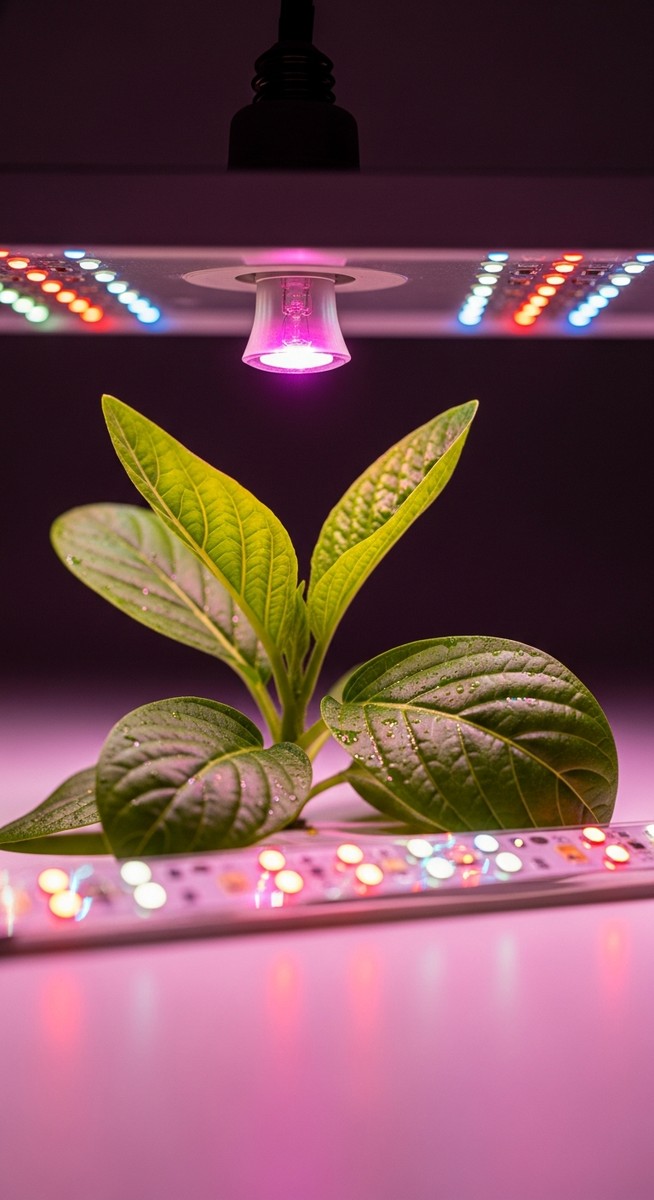 close-up of a grow light above a led led plant