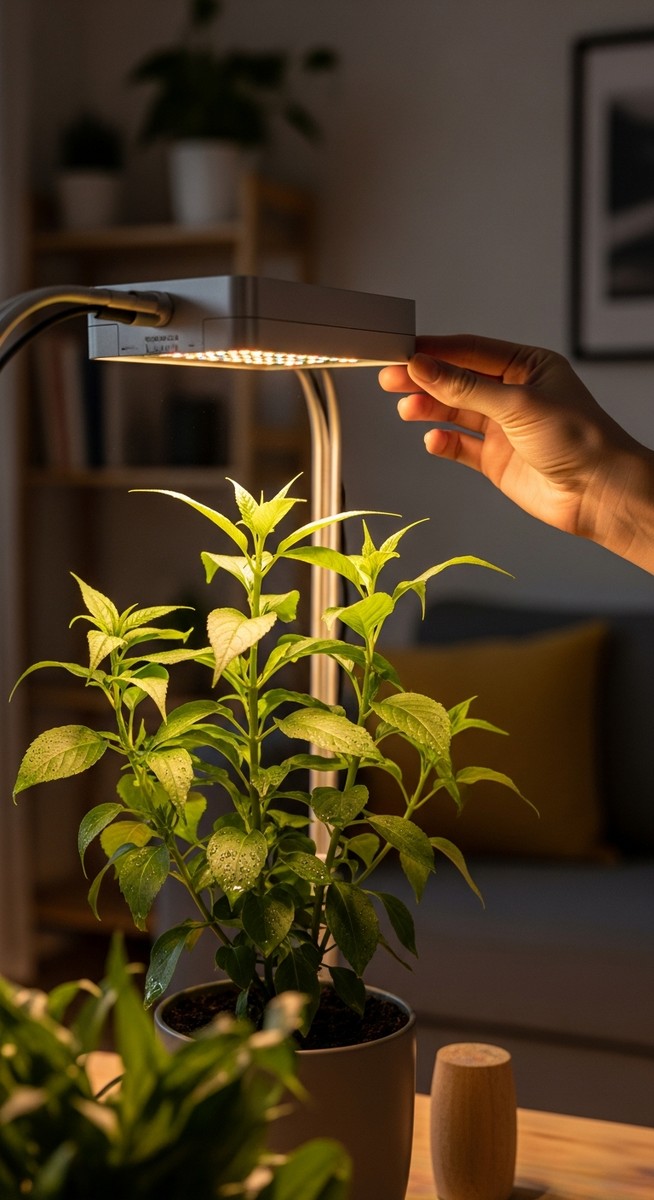 a person adjusting a grow light above a led led plant, for difference between led lights led grow lights