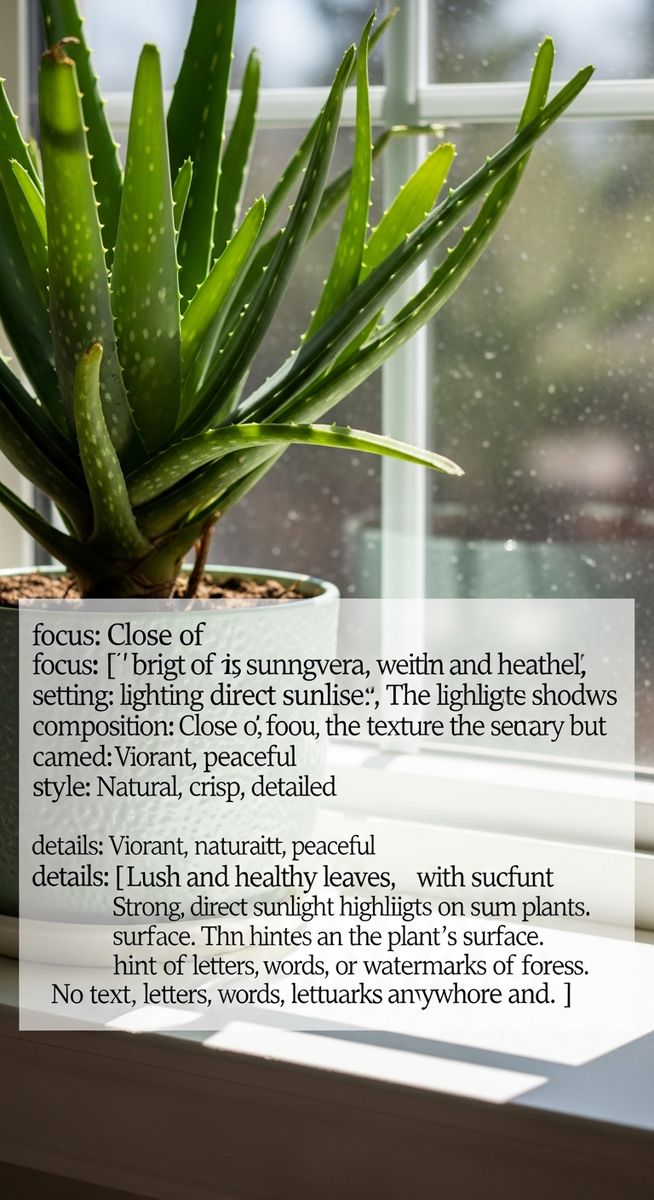 close-up of a sun-loving houseplant such as a cactus or aloe vera leaves looking lush in a bright windowsill with strong direct sunlight streaming in