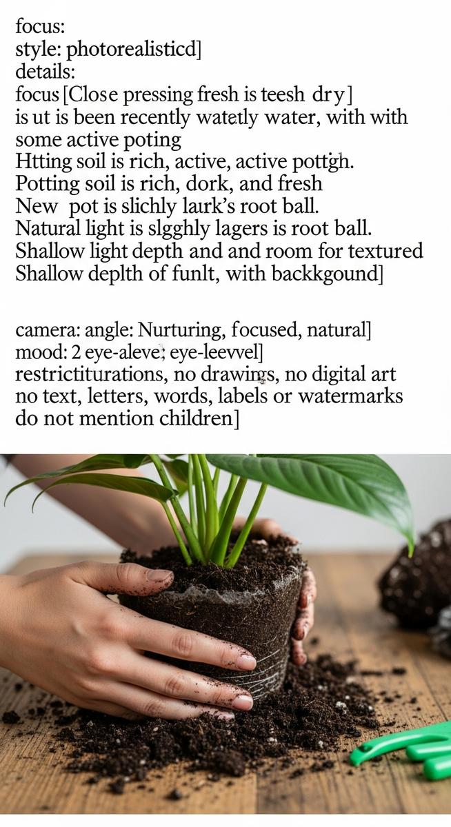 hands pressing fresh soil around a dry wet fast plant in its new pot