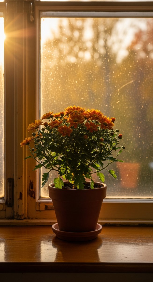 a fall houseplant care plant on a windowsill in autumn, for fall houseplant care