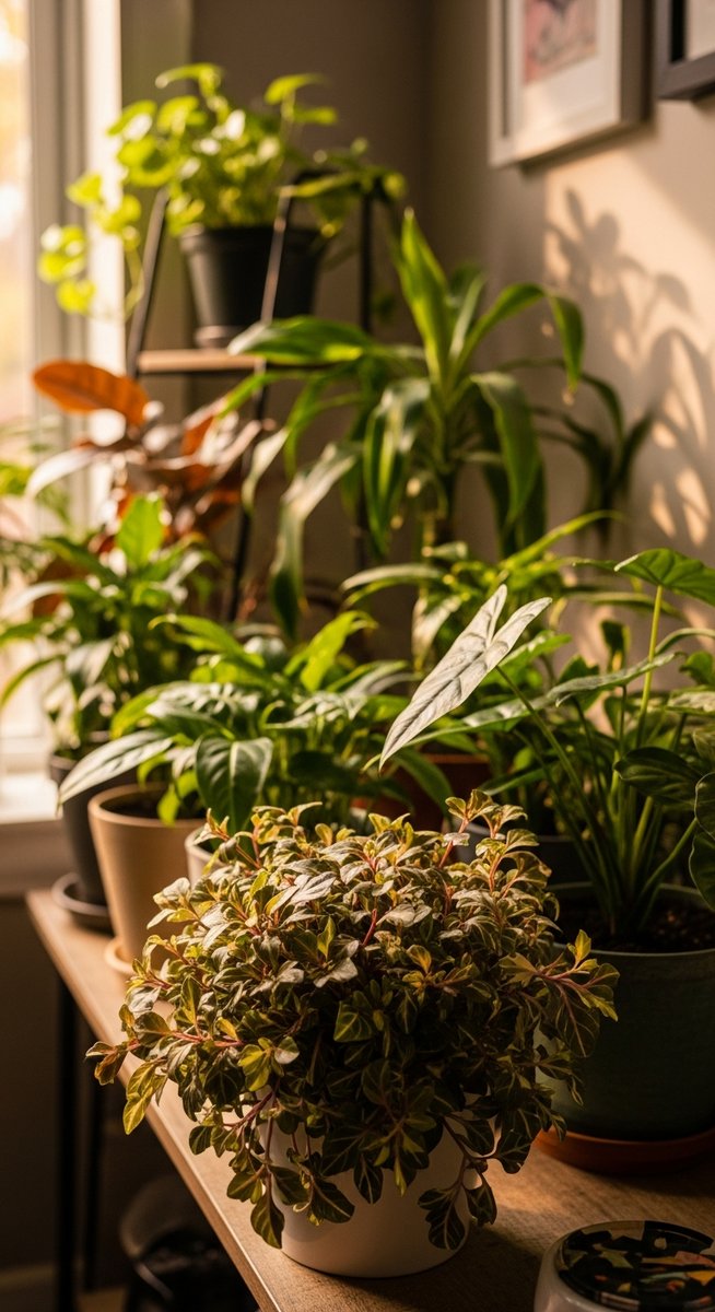 houseplants including a mixed houseplants plant grouped together in autumn