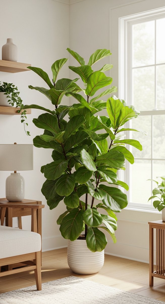 a healthy well-fertilized fiddle leaf fig plant with lush green leaves