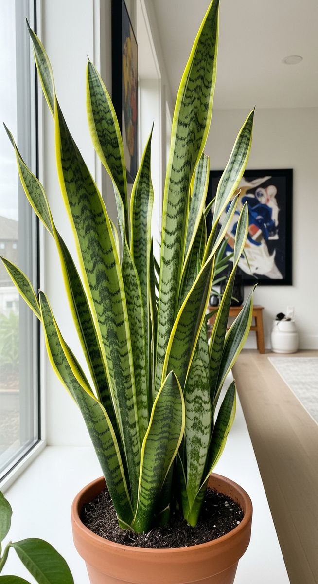 a snake plant plant showing lush healthy growth after fertilizing, for fertilizing snake plants