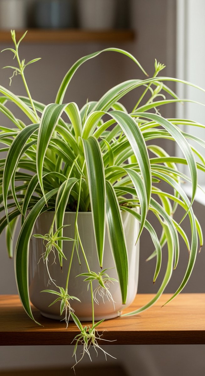 a spider plant plant showing lush healthy growth after fertilizing, for fertilizing spider plants