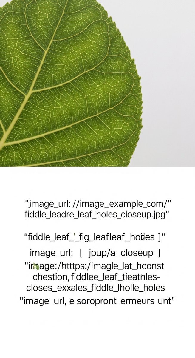 Close-up of a fiddle leaf fig leaf showing several small irregular holes through, for fiddle leaf fig holes leaves