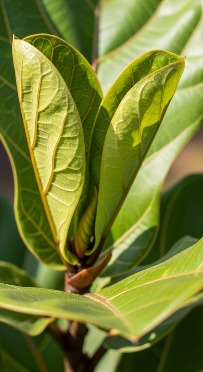 close-up of a fiddle leaf fig leaf curling at the edges