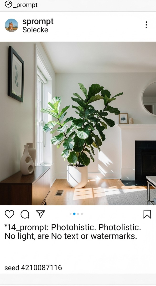 wide shot of a fiddle leaf fig positioned in a bright home interior
