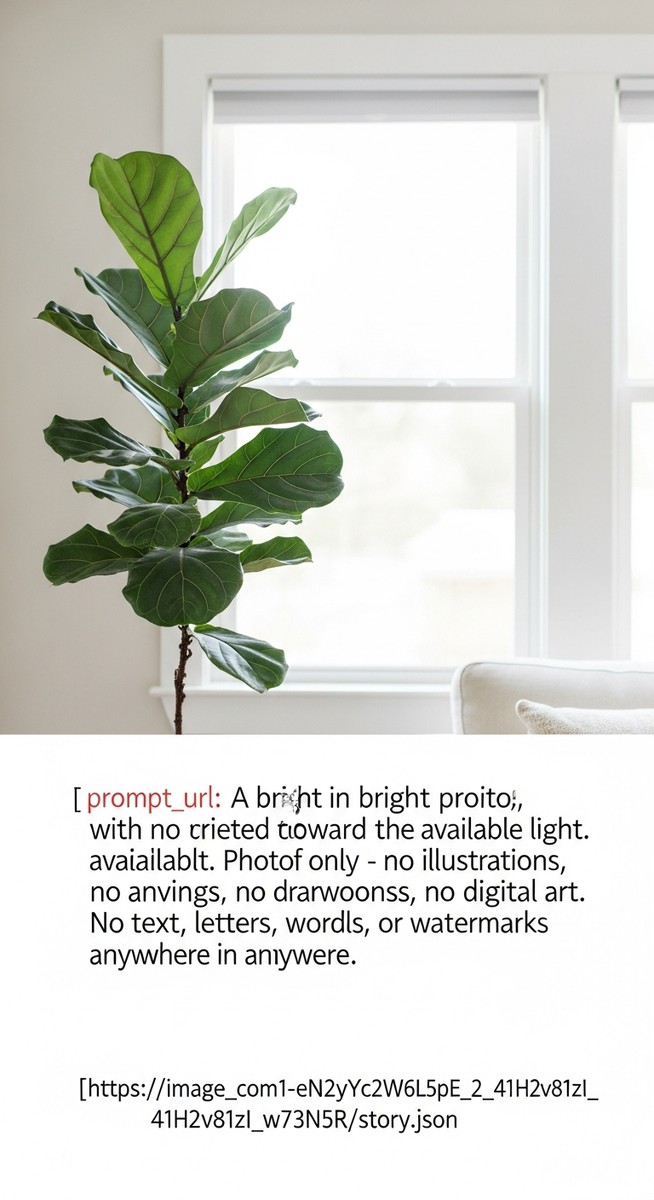 a fiddle leaf fig with its leaves oriented toward the light in a bright home interior