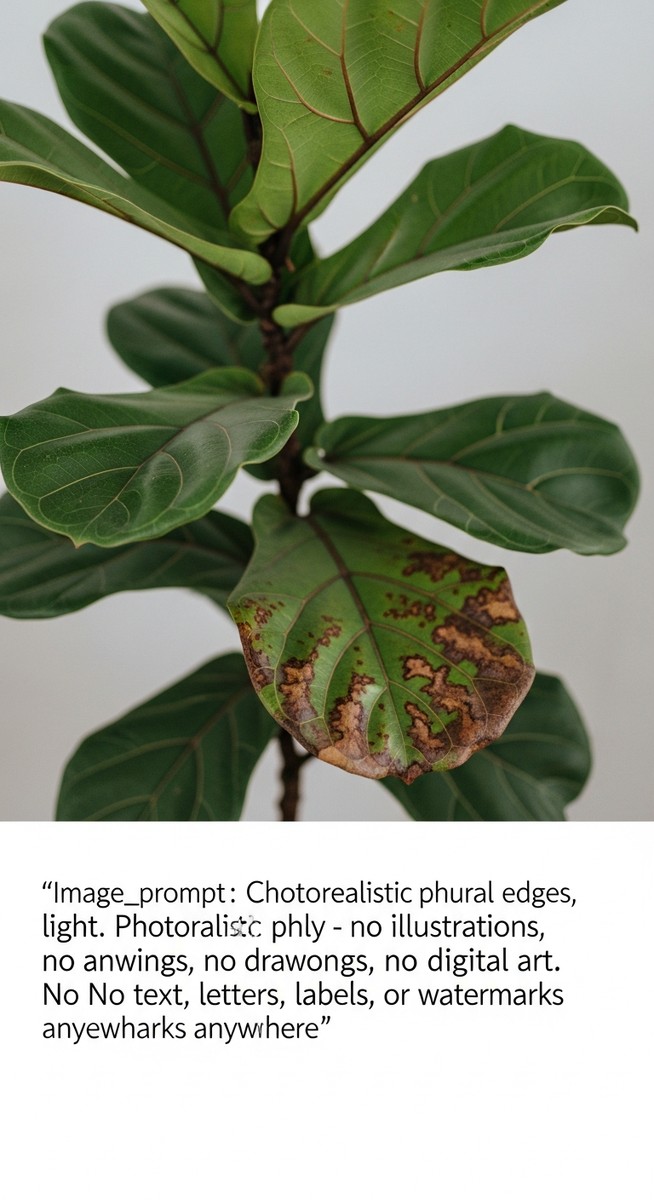 close-up of fiddle leaf fig leaves showing brown edges and spots, for fiddle leaf fig red spots