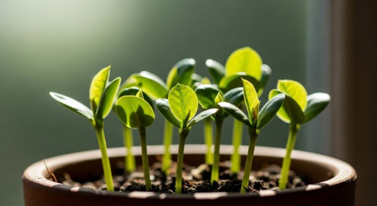 Small fiddle leaf fig seedlings in a small pot or tray, for fiddle leaf fig seeds