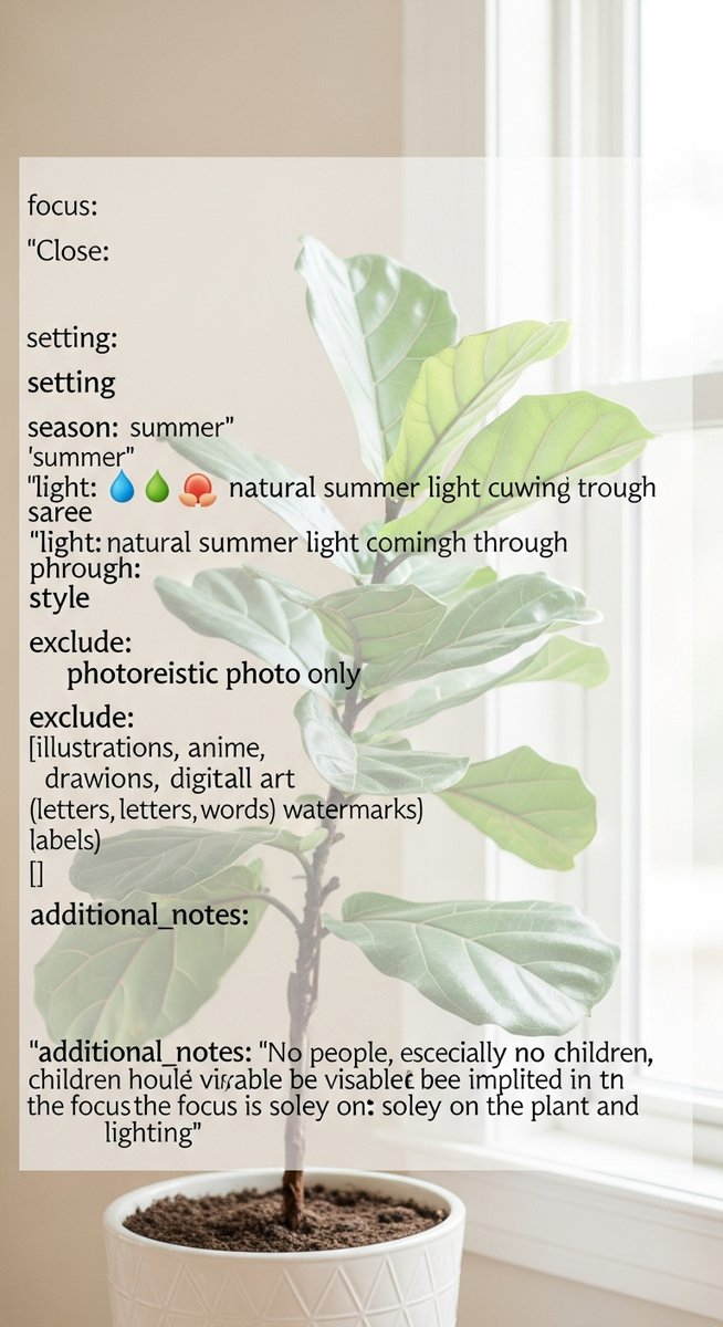 close-up of fiddle leaf fig plant leaves with natural summer light