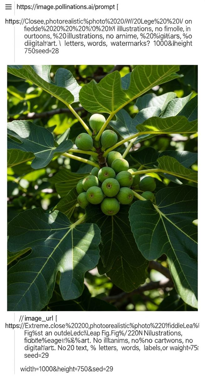 Close-up of fiddle leaf fig fruit growing on a large fiddle leaf fig tree outdoo