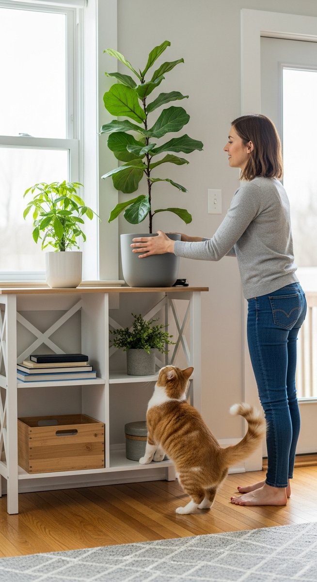 placing a fiddle leaf fig plant safely out of reach of pets, for fiddle leaf figs toxic dogs