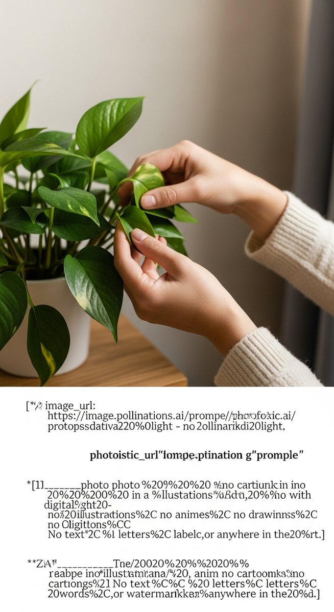 hands touching the leaves of a healthy pothos plant