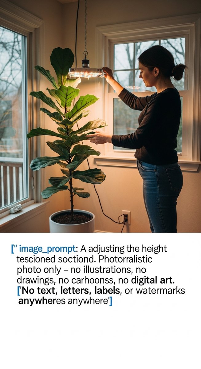 a person adjusting a grow light above a fiddle leaf fig plant, for grow light fiddle leaf fig