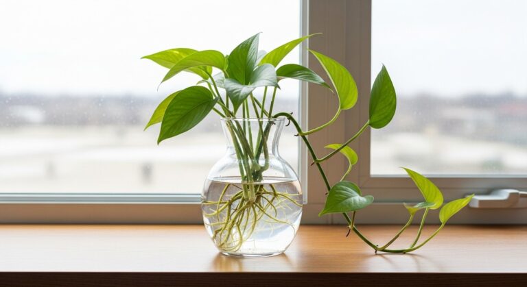 a {plant} plant growing with roots submerged in a clear vase of water, for grow spider plants water