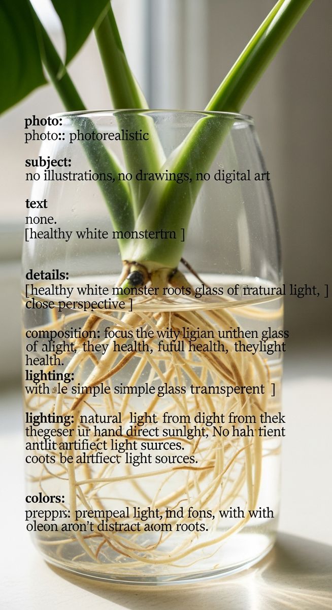 close-up of healthy white monstera roots growing in a glass of water, for growing monstera water
