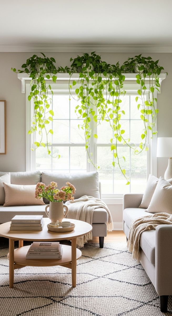 a pothos plant as a key decorative element in a bright home interior