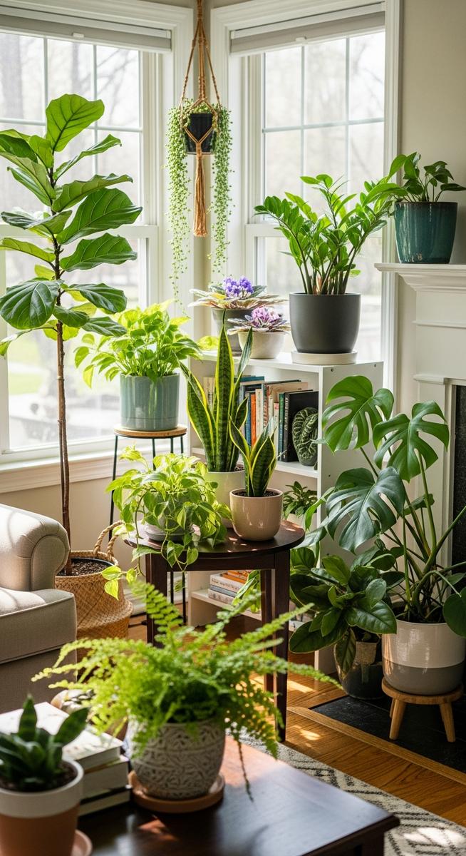 houseplants used as decorative elements throughout a home interior, for herbs never grow indoors