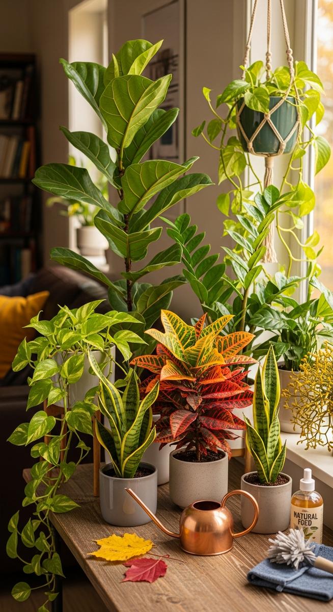 houseplants including a houseplant care fall plant grouped together in autumn